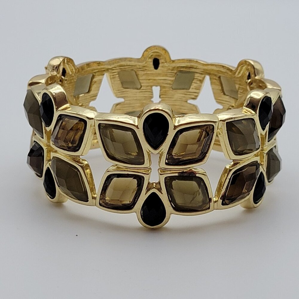 Gold-Tone Multicolor Faux Crystal Flower Link Stretch Bangle Bracelet 7 In Oval